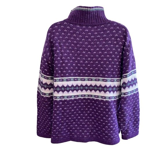 Vintage 90’s Paris Sport Club Purple Fair Isle Wool Oversized Ski Sweater L - Picture 5 of 5
